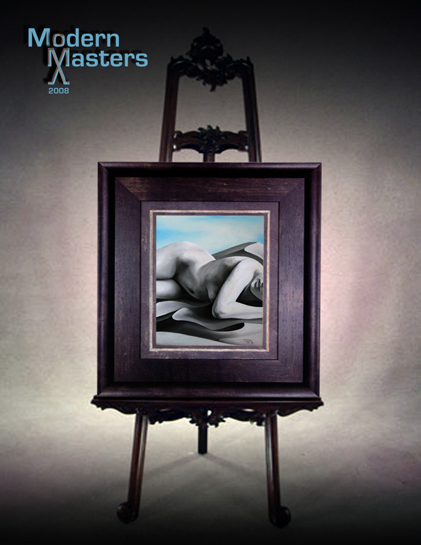 Artist agents and fine art agents and brokers have chosen this to be the 2008 cover image featuring contemporary modern master David Dory's work "Nearly Asleep" in this aged and antiqued frame and easil